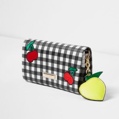 Black gingham cherry appliqu&#233; foldover purse